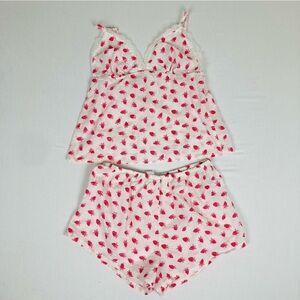 Flora by Flora Nikrooz white w pink strawberry, print, cami & shorts pajama set